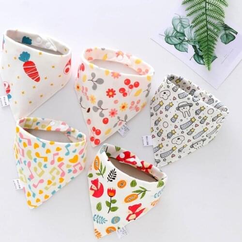 5 Pcs/Pack Baby Cotton Feeding Bibs Cartoon Print Bandana Saliva Triangle Dribble Towel Apron Infant Scarf