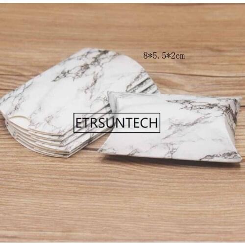 500pcs Marble Style Box Anniversary Gift Box Wedding Present Marbling Design Box Paper Pillow Cardboard Jewelry Packing