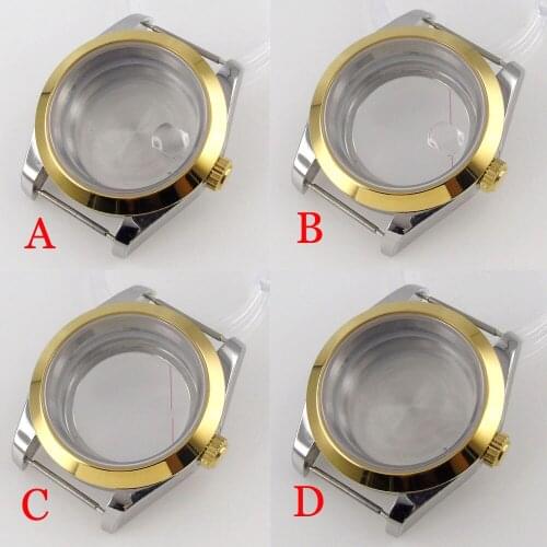 BLIGER Polished 40mm Steel Automatic Watch Case Gold Bezel Ring fit NH35A NH36A Seeing Back Sapphre Crystal