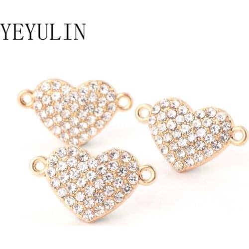 10pcs/pack Full Crystal Love Heart Charms Connector Gold Color For Women Girls DIY Neckalce Bracelet Jewelry Accessories