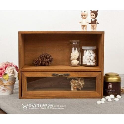 Wood Cabinet Box Organizer Storage Glass Drawer Vintage Finishing Storage Retro Finishing Storage Box 30x12x24cm