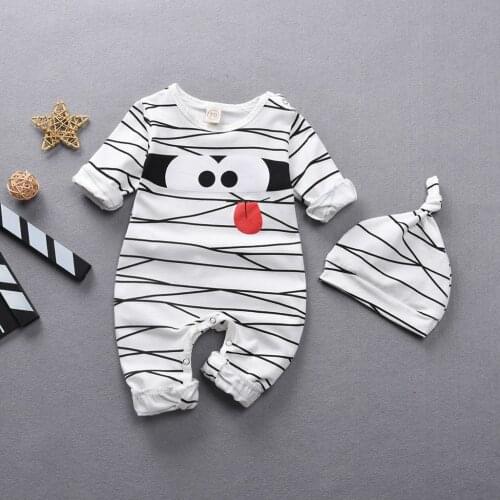 Baby boy rompers Newborn Infant Baby Girls Boys Cartoon Stripe Romper + Hat Outfits Costume Set Baby Halloween Clothes