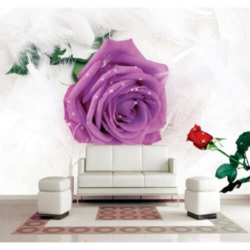 Wallpaper Purple Flowers 3d Custom Feathers Photo Wallpaper Wall Mural Modern 3d Wallpaper for Living Room Kitchen TV Background