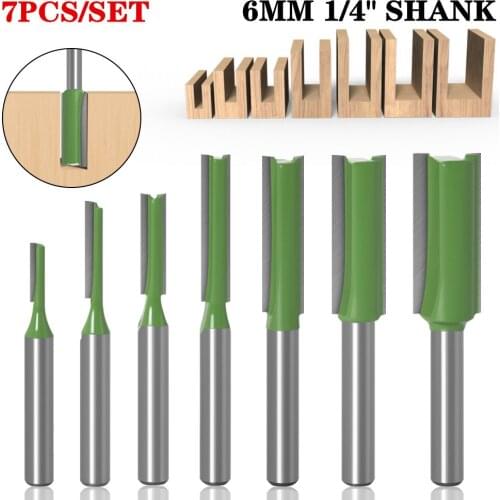 7pcs 6mm 1/4 inch Shank Single Double Flute Straight Bit Milling Cutter for Wood Tungsten Carbide Router Bit Woodwork Tool