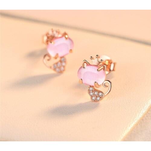 KOFSAC Trendy 925 Sterling Silver Earrings For Women Sweet Cute Temperament Raccoon Kitten Earring Ear Jewelry Girl Best Gift