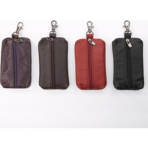 Genuine Leather Key Holder Wallet Men Keys Organizer Women Zipper Key Chain Case
