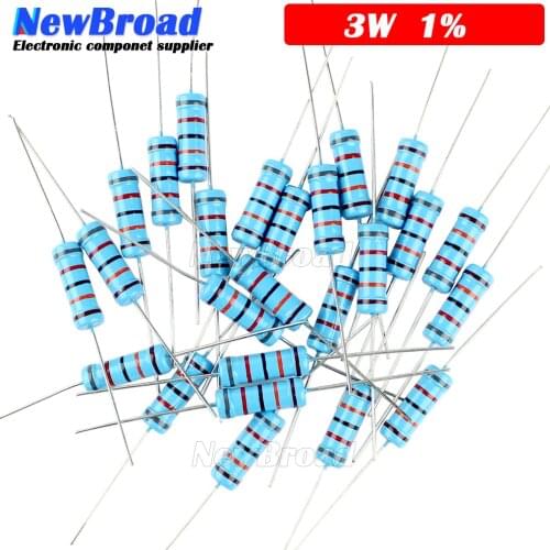 200pcs 3W Metal film resistor 1% 1R ~ 1M 1R 4.7R 10R 22R 33R 47R 1K 4.7K 10K 100K 1 4.7 10 22 33 47 4K7 ohm