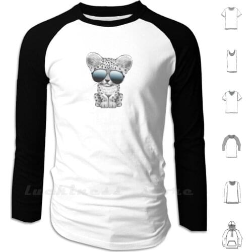 Cute Baby Snow Leopard Wearing Sunglasses Hoodies Long Sleeve Snow Leopard Snow Leopard Cub Baby Snow Leopard Cat