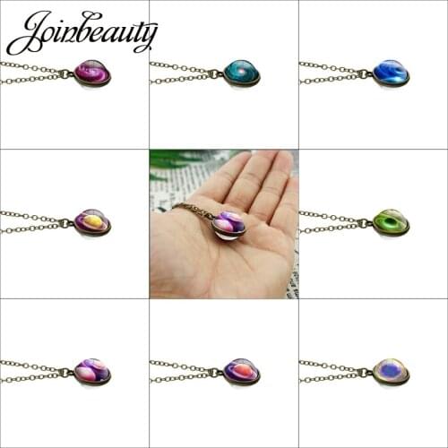 JOINBEAUTY Fashion Double Sided Glass Ball Pendant Time Gem Universe Handmade Planet Necklace Christmas Gift For Women