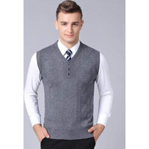Mens plaid cashmere sweater vest new 2018 autumn male v-neck wool sleeveless sweater pullovers