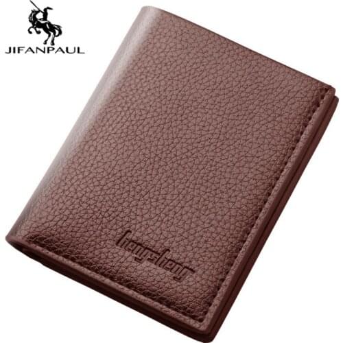 JIFANPAUL mens wallet short lychee pattern wallet multi-function ultra-thin wallet Korean version of the trend US dollar clip