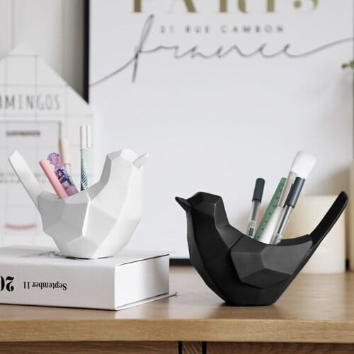 Desktop Pen holder for office school desk cute resin Geometric bird shape gift home ornament pencil organizer storage pen holder