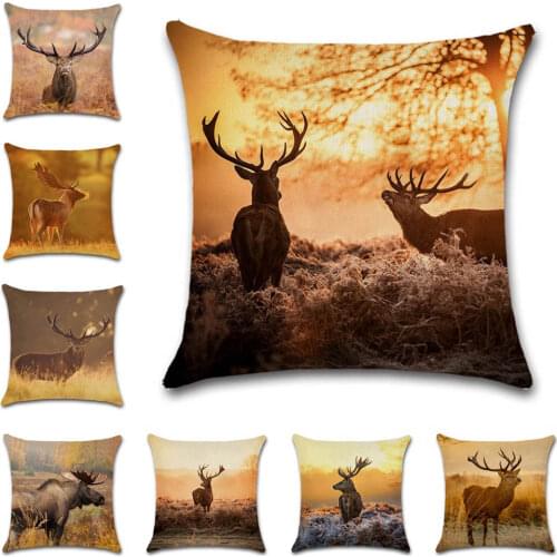 Animals elk and Sunrise view printed Cushion Cover decorative for Home sofa chair car seat friend kids bedroom gift pillowcase