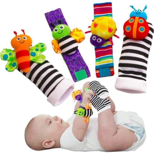Cartoon Plush Socks Wrist Strap Rattles Baby Toys 0-12 Months Newborn Infant Kids Animal Sock Foot Finder Toy Gift Soft Rattle