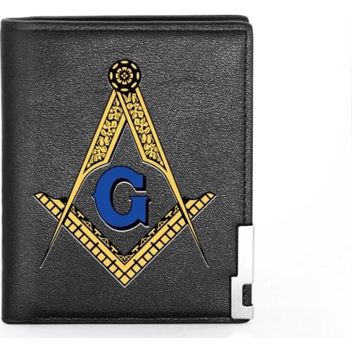 New Free and Accepted Masons Logo Printing Wallet Leather Purse For Men Credit Card Holder Short Male Slim Coin Money Bags