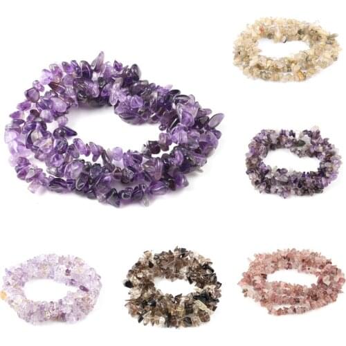 Wholesale Strand 87cm Crushed Stone Irregular 5-8mm Natural Stone Bead Jewelry Making Natural Amethyt Pink Crystal DIY Bracelet