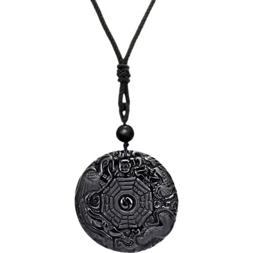 TUMBEELLUWA Amulet Necklace Unisex Black Obsidian Pendant Chain Buddha Elephant Necklace Healing Lucky Necklace Jewelry
