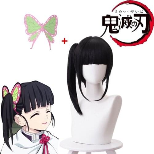 New Demon Slayer Cosplay Kimetsu No Yaiba Kanawo Tsuyuri Kanao Heat Resistant Hair Cosplay Costume Wigs + Butterfly Hairpin