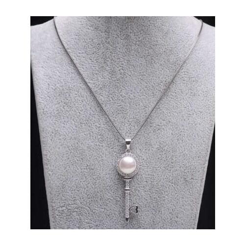 Luxury Noble jewelry plating inlay zircon AAA 10-11mm natural white pearl key pendants free shipping