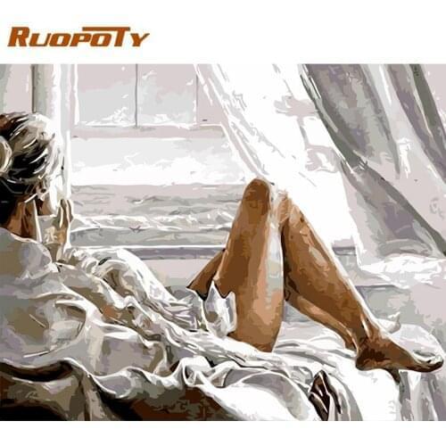 RUOPOTY Frame Women Figure DIY Painting By Numbers Kits Handpainted Oil Painting Modern Wall Art Picture For Home Decor