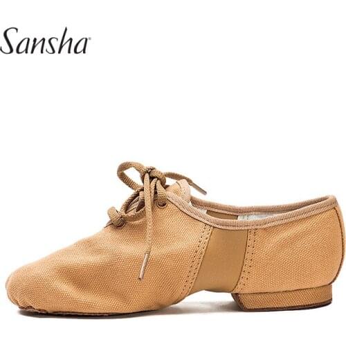 Sansha Unisex Lace Up Jazz Shoes White/Black Durable Canvas Upper Suede Split-sole Women Men Girls Modern Jazz Dance Shoes JS3C