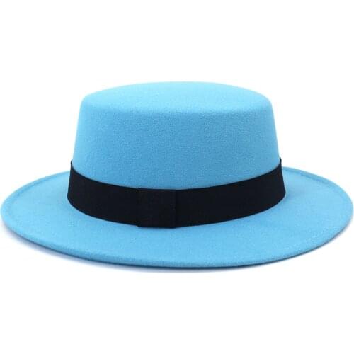 Women Men Polyester Cotton Black Green Cream Wide Brim Fedora Hat for Festival Pork Pie Boater Flat Top Hats for Party Wedding