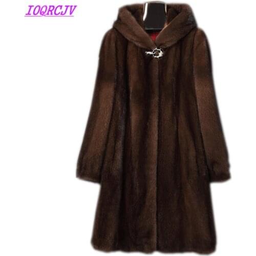 Mink fur coat women 2018 autumn and winter Plus size 6XL Fur coat Hooded Long coat Thick warm female top winter IOQRCJV H411