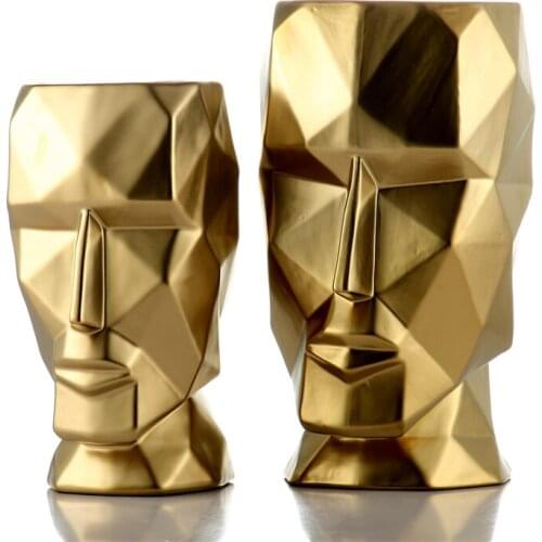 Modern creative abstract geometric figure golden light luxury style porch office studio vase flower ornaments