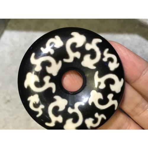 Treasure Talisman Magic Power Tibetan Old Agate Ruyi totem COIN-SHAPE dZi Bead Amulet LZK timestown
