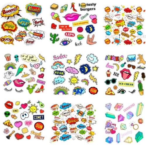 Iron on Transfer for Clothing Thermoadhesive Patches Stickers Diy Cute Combination Textile Vinyl Stripes Ironing Applications C