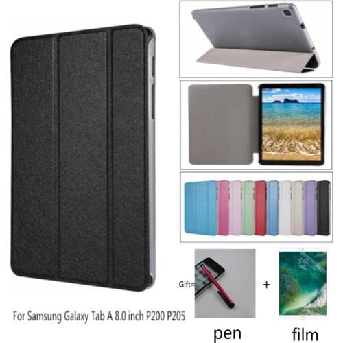 Ultra-thin pu + transparent Case for Samsung Galaxy Tab A 8.0 P200 P205 Flip Stand Funda Cover for Samsung TAB A 8.0 2019 + film