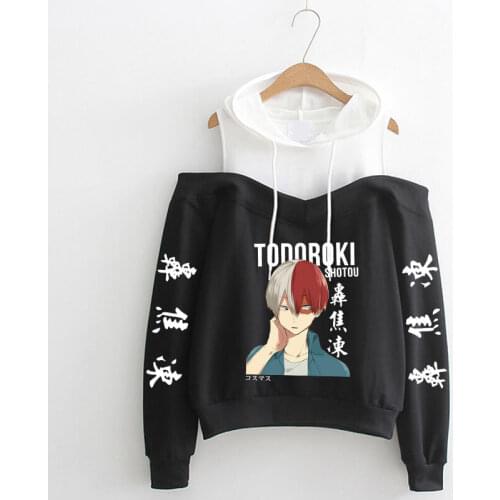My Hero Academia Hoodies Female Off Shoulder Sweatshirt Womens Pullover Harajuku Streetwear Shoto Todoroki 2021 Anime Clothes