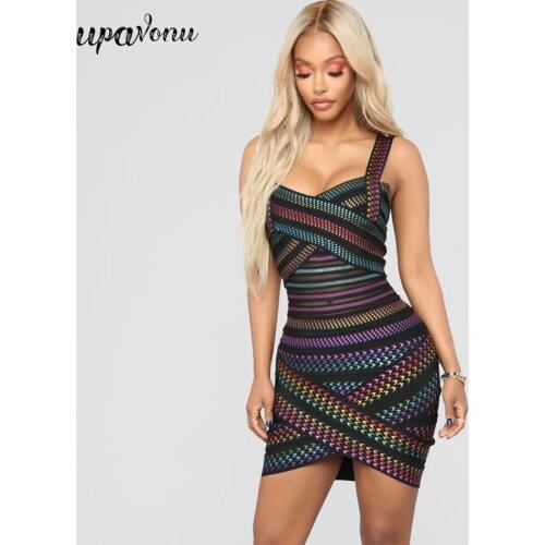 Free Shipping New Sexy Contrast Sling Sleeveless Rayon Bandage Dress Women Bodycon Mini Dress Celebrity Club Party Vestidos
