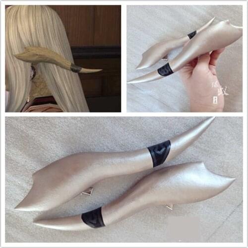 1 Pair FF14 Final Fantasy XIV RAEN Cosplay Horns Dragon Horn s Head Clip Headwear Hairwear Cosplay Props Accessories Hair Clip