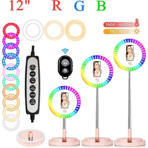 12" 30cm LED Desktop Makeup Mirror Selfie Light Ring Lamp Adjustable Bright For YouTube Tik Tok Live Photo Photography Studio