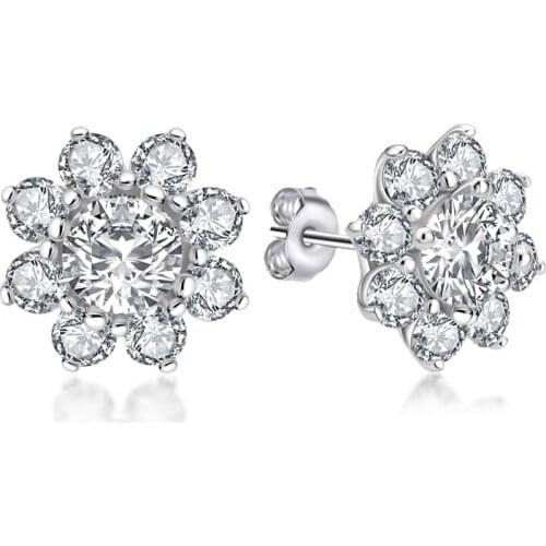 13MM Sunflower Earrings 0.8Ct Round Cut Halo 925 Sterling Silver Ladies Wedding Earrings Jewelry Gift