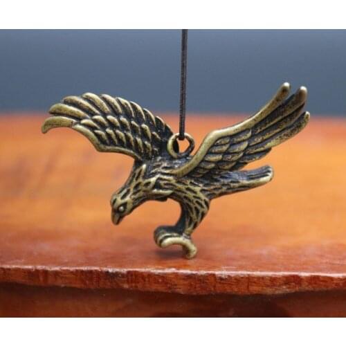 5 CM Chinese Pure Bronze Lanneret Hawk Eagle Animal amulet Necklaces & Pendants
