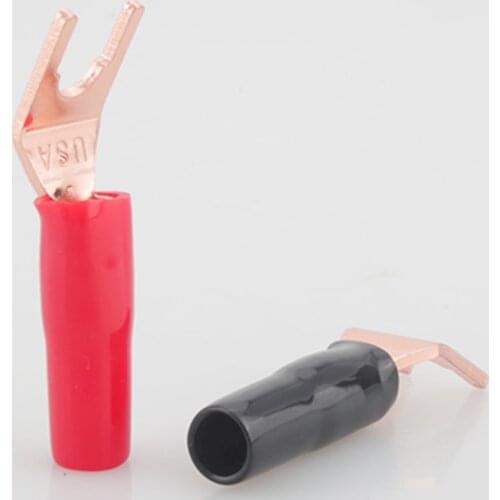 8pcs Pure Copper Spade Plug Speaker Cable Spade Connector Terminal Plug