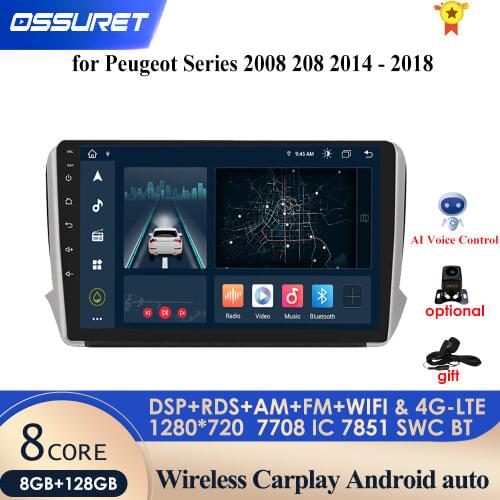9Inch 2 Din Android 10 Car radio Multimedia Video Player auto Stereo For Peugeot Series 2008 208 2014-2018 GPS Navigation Mic 4G