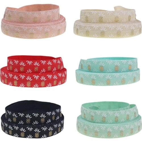 5/8" Gold Foil pineapple elastic banding- By the Yard DIY Hair Band Yoga hair band elastic band HAIR TIES 6 COLORS