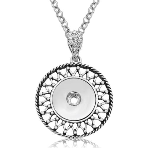 Hot sale XL0121 Round elegant hollow pattern snap pendant necklace 65cm fit 18mm snap buttons Wholesale