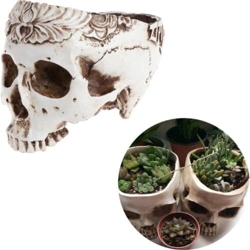 Resin Gothic Skull Head Flower Pot Planter Container Home Bar Ornament Decor 667A