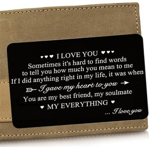 Engraved "I Love You"Wallet Card Wallet Insertt to Love,Husband /Boyfriend/couple gift Anniversary Gift for Boyfriend