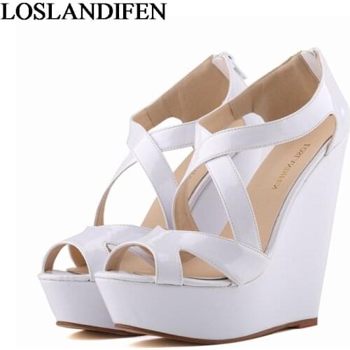 Summer Sandals Women 2020 High Platform Female Wedge High Heels Open Toe Pumps Shoes Woman Patent Leather Shoes NLK-A0102