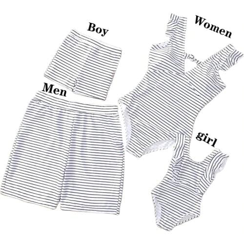 Summer Mother And Daughter Swimsuit Vacation Mommy Me Swimwear Bikini Stripe Leak Back Family Matching Clothes Mom Baby Clothing
