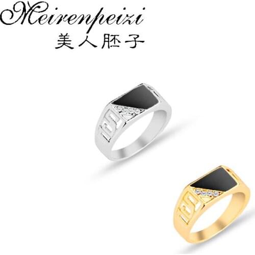 Fashion Male Square Ring Mens Silver Black Enamel Geometric Punk Biker Ring Charm Jewelry Rings Ring Boyfriend Fathers Gift