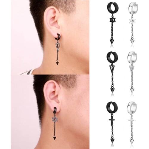 Fashion Punk Tassel Stainless steel Earring Hollow Triangle Cross Charms For Women Classic Clip Ear Jewelry Gifts 2 pieces