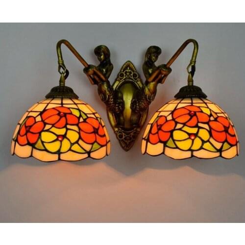 Fashion tiffany Mediterranean sunflower Mermaid mirror light fashion rustic wall lamp bed lamps