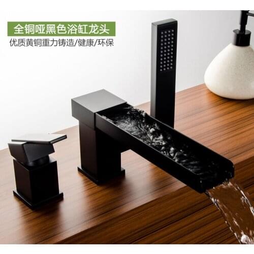 Germany Bathtub Faucet Hot And Cold Cylinder Side Type Fission Waterfall Black Lengthen Three Kong Hua Shu Five Paper Suit