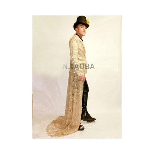 New real men golden jacket with tail event/stage performance short tuxedo jacket/stage performance/ASIA SIZE/only jacket